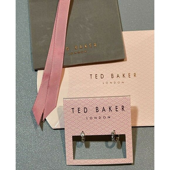 Ted Baker London Mini Silver-Tone Bezel Set Crystals Hoop Huggies Post Earrings - Picture 5 of 5